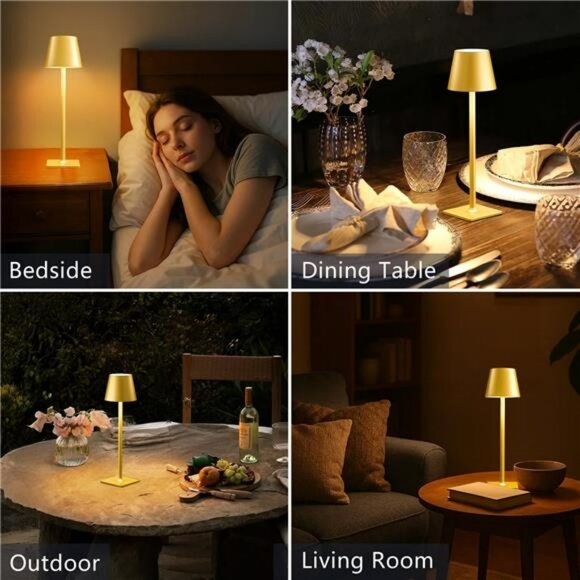 Gold Rechargeable Cordless Table Lamp Dimmable Waterproof Portable Light for Pat - Picture 2 of 7